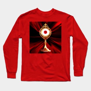 3D Look Artificial Intelligence Art of a Eucharistic Miracle Body and Blood of Christ in a Monstrance Long Sleeve T-Shirt